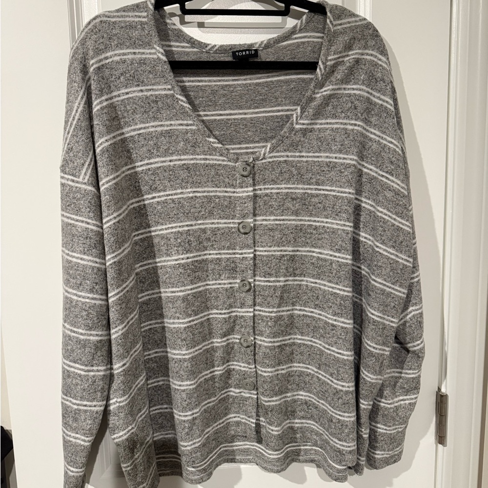 Torrid Gray and White Striped Cardigan